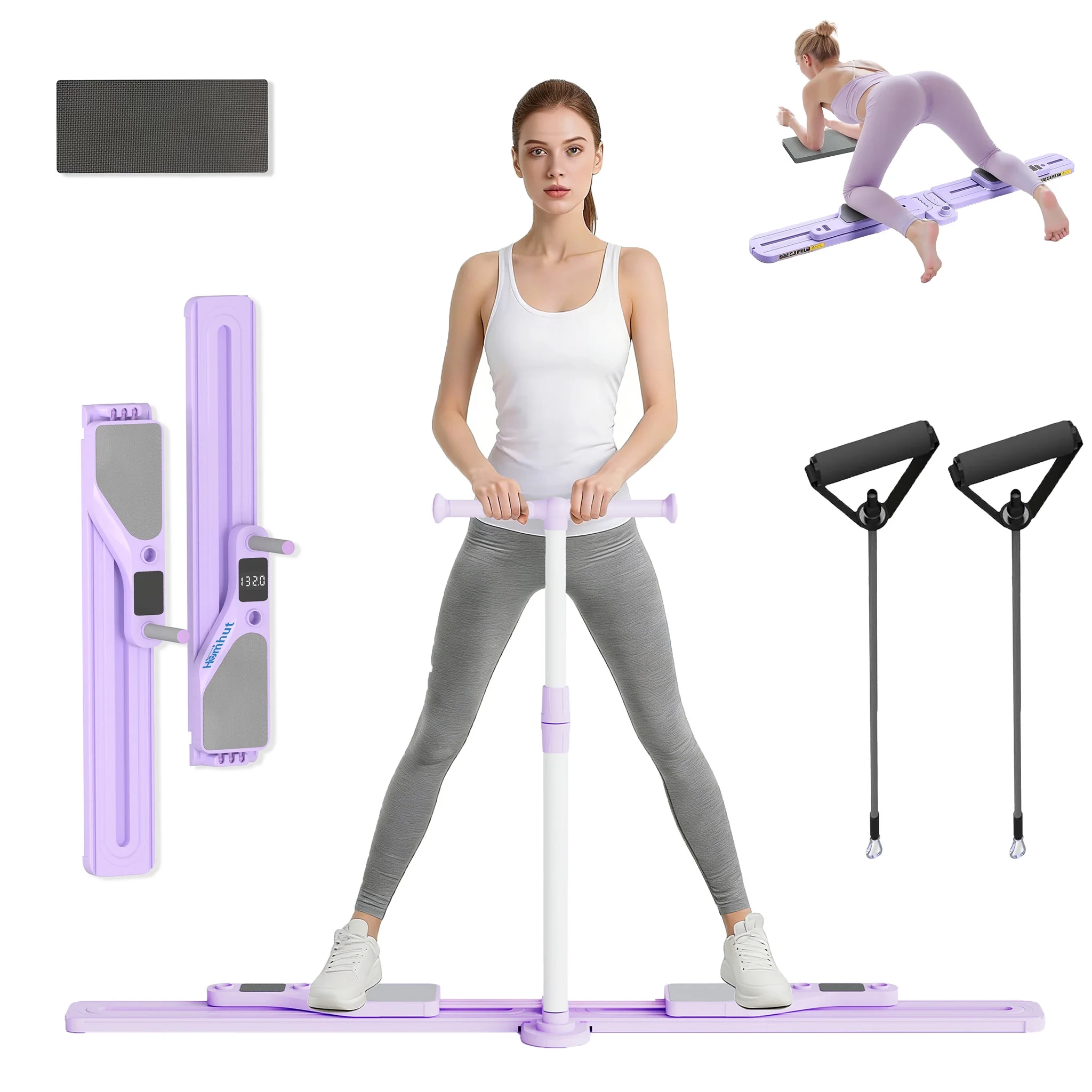Foldable Pilates Board with Resistance Bands and Smart Timer Display