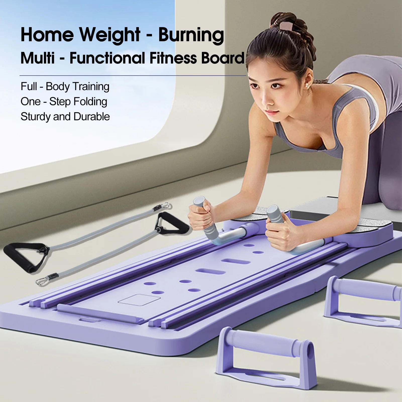 Foldable Pilates Board with Ab Roller and Resistance Bands - Image 2