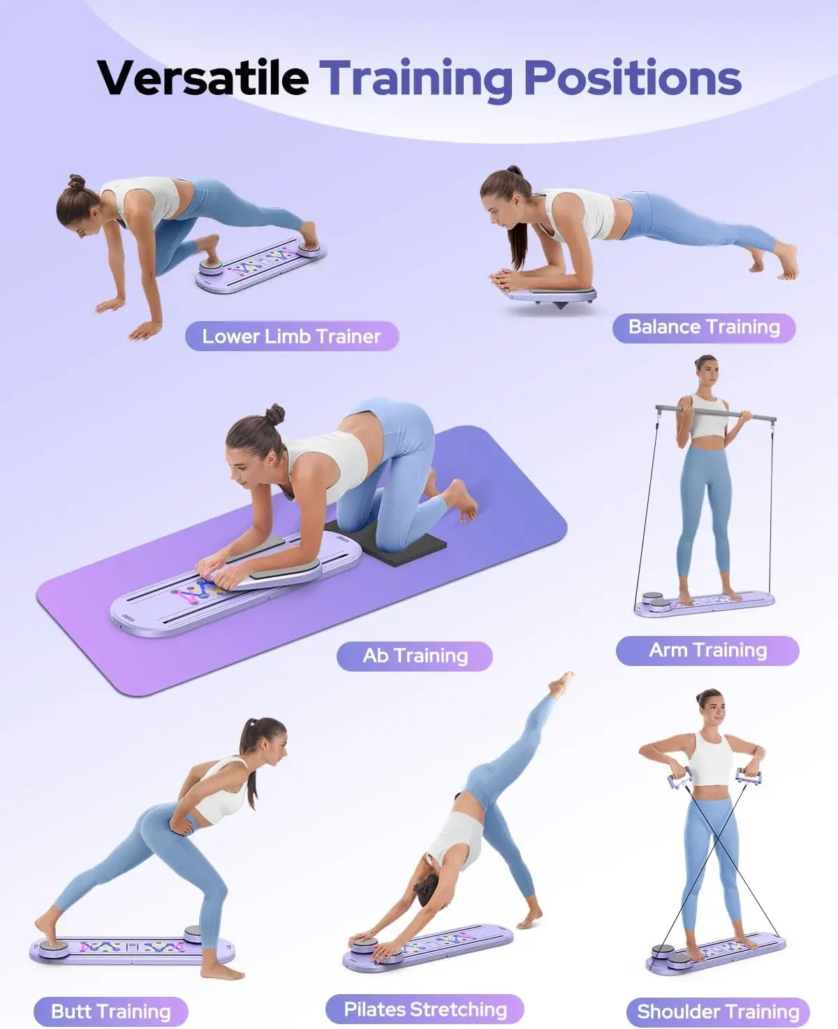 Foldable Pilates Reformer Board with Resistance Bands for Full Body Training