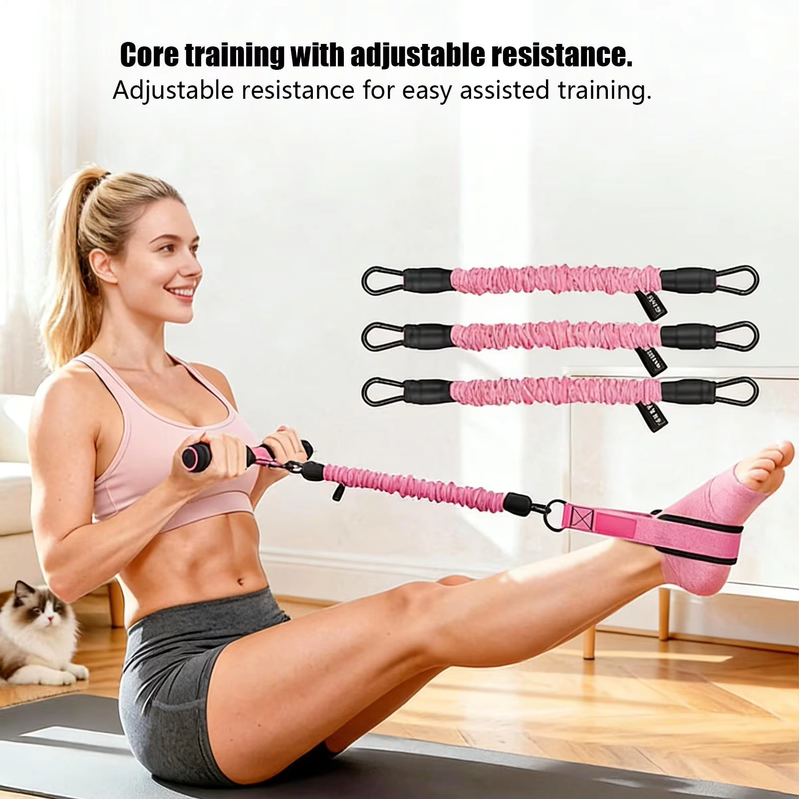 Foot Pedal Resistance Band Set with Handles Detachable Straps for Full Body Training - Image 4