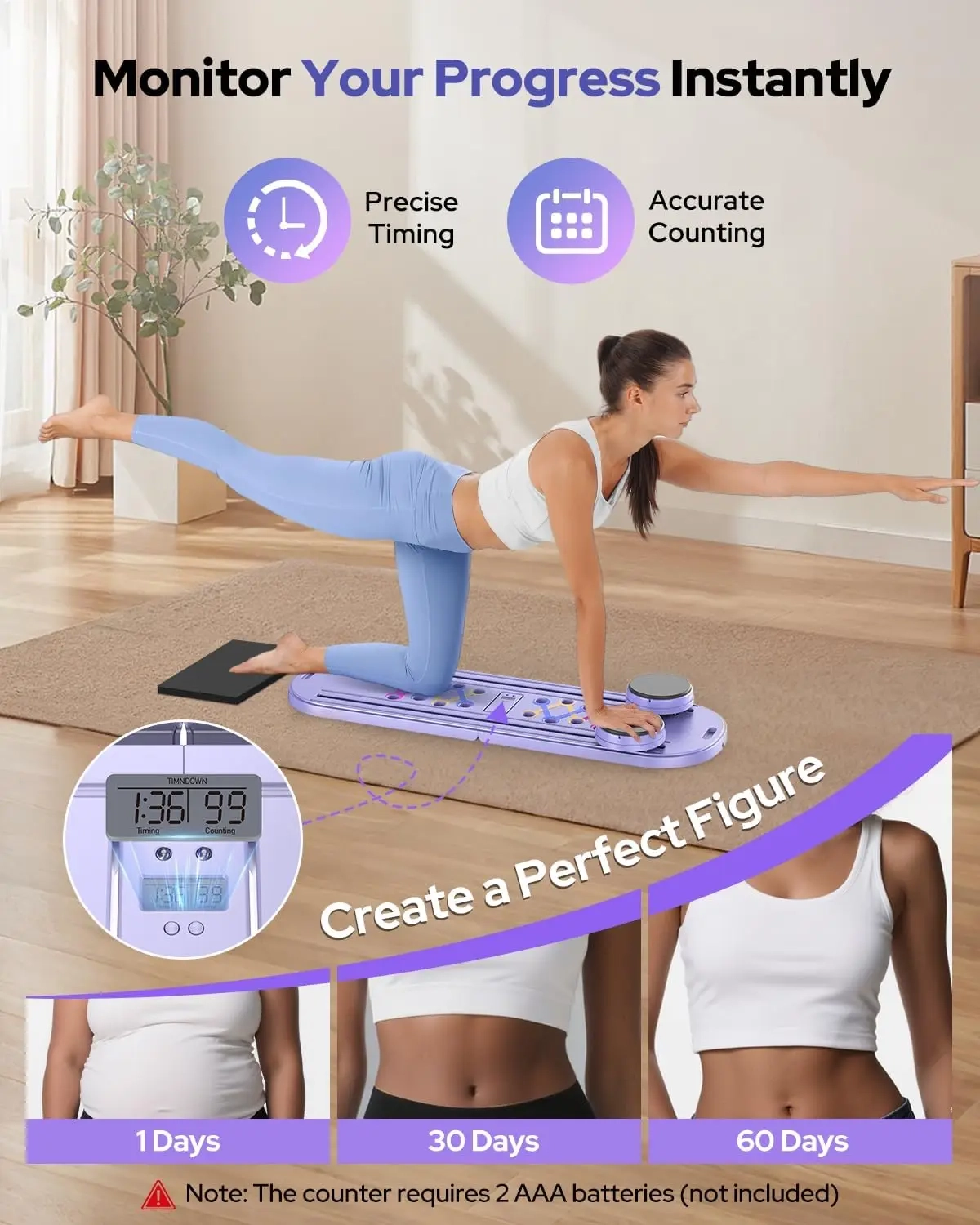 Foldable Pilates Reformer Board with Resistance Bands for Full Body Training - Image 3